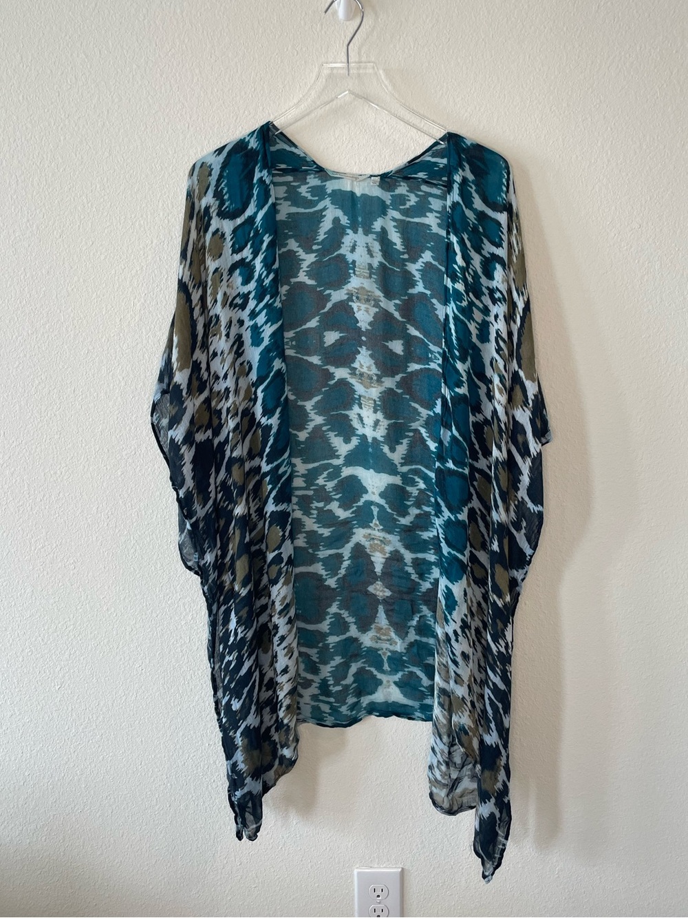 Soft Surroundings Sheer Teal & Black Animal Print Kimono